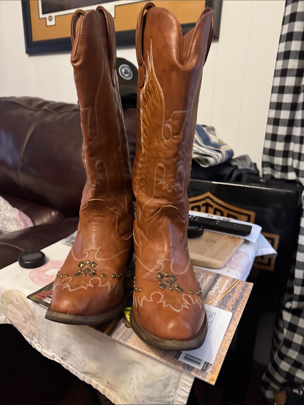 Women's Tan Studded Western Ankle Boots - Classic Leather Boots